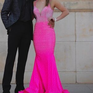 Sherri Hill Hot Pink Beaded Mermaid Gown